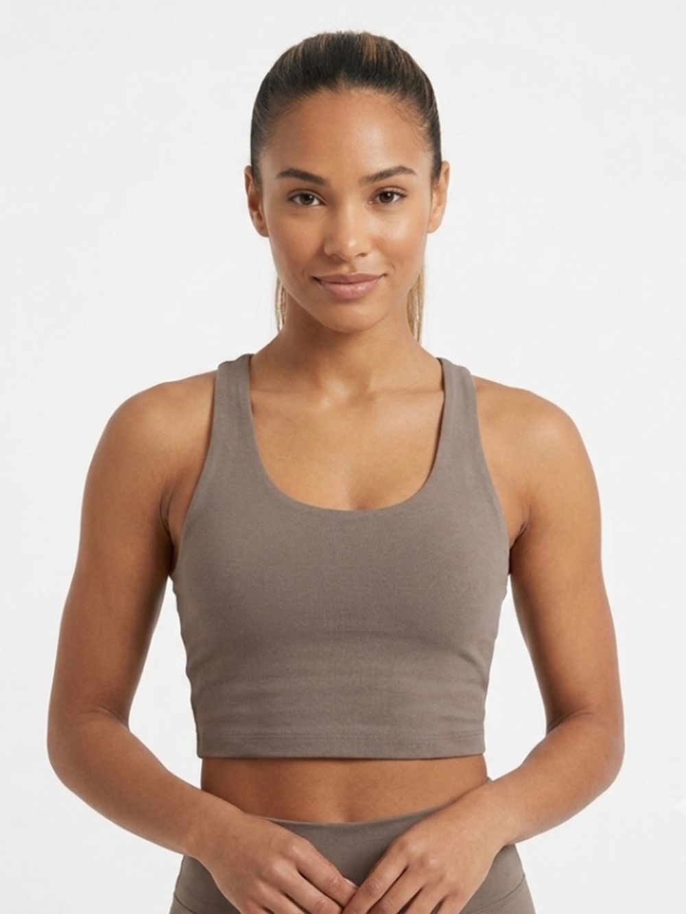 Mate The Label Organic Stretch Crop Racer Tank Sz M Pebble Sport Bra Gym Yoga